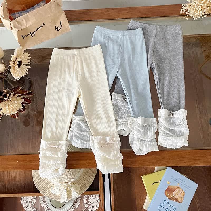 Toddler Girl Soft Ribbed Lace Bow Hem Leggings - image 3