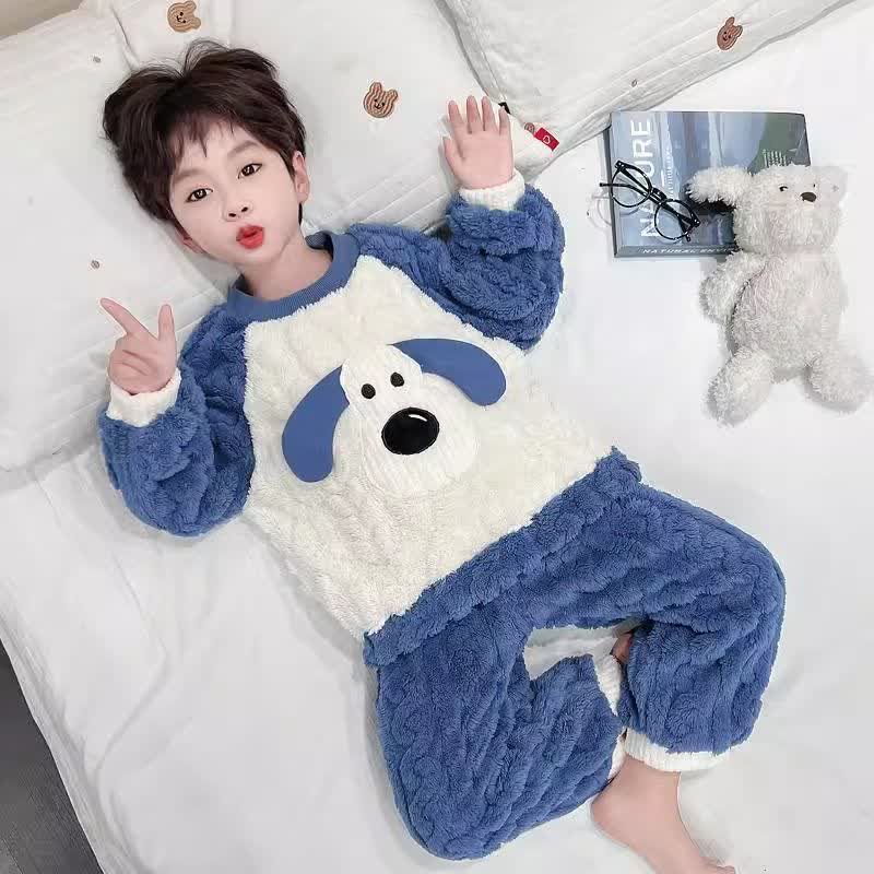 Toddler Puppy Teddy Fleece Winter Pajama 2-piece Set - Blue - 6-7T - image 2