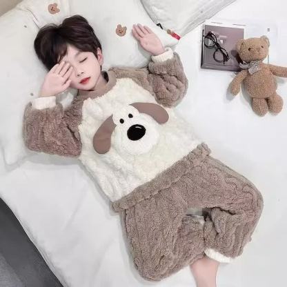 Toddler Puppy Teddy Fleece Winter Pajama 2-piece Set - Brown - 6-7T - image 3