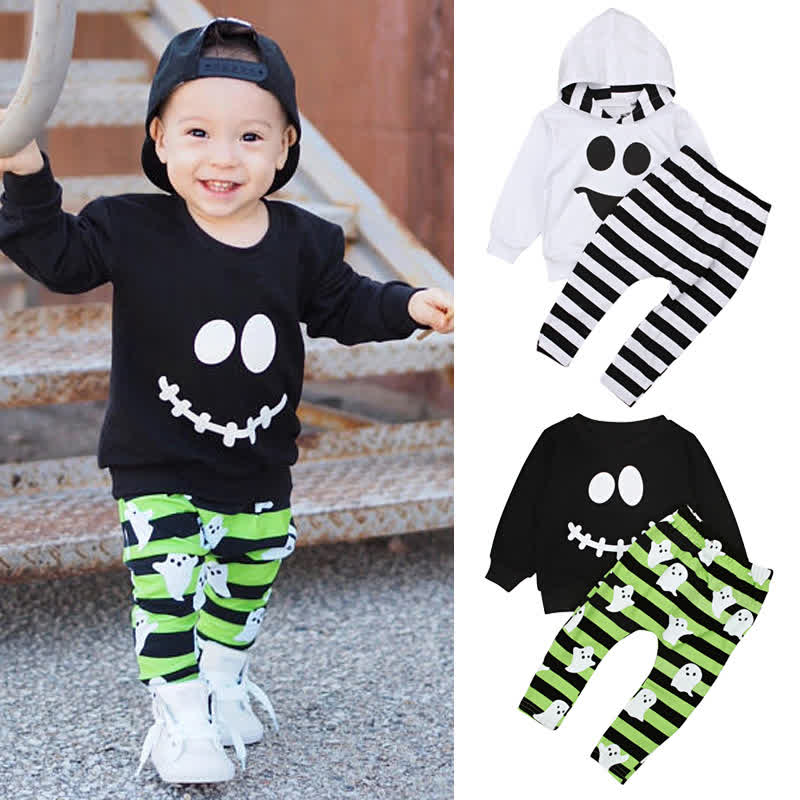 Toddler Boys Halloween Smiley Face Sweatshirt and Striped Pants 2-piece Set - image 1