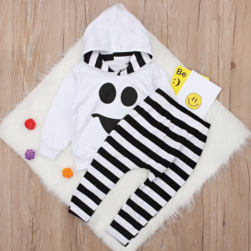 Toddler Boys Halloween Smiley Face Sweatshirt and Striped Pants 2-piece Set - White - 4-5T - image 3