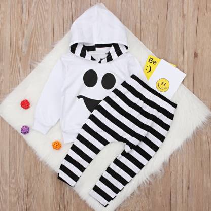 Toddler Boys Halloween Smiley Face Sweatshirt and Striped Pants 2-piece Set - White - 4-5T - image 3