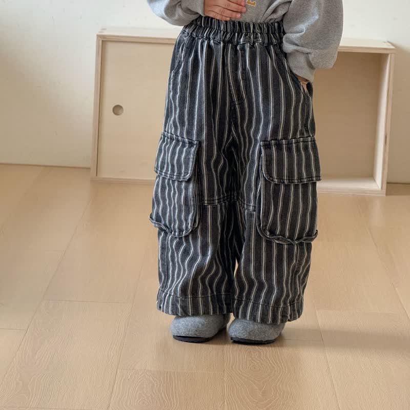 Toddler Boys Pinstripe Cargo Wide Leg Pants - Black - 10-11T - image 2