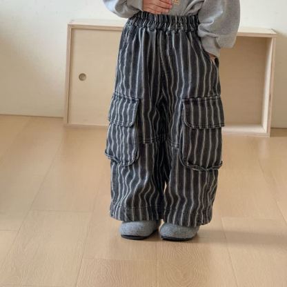 Toddler Boys Pinstripe Cargo Wide Leg Pants - Black - 10-11T - image 2