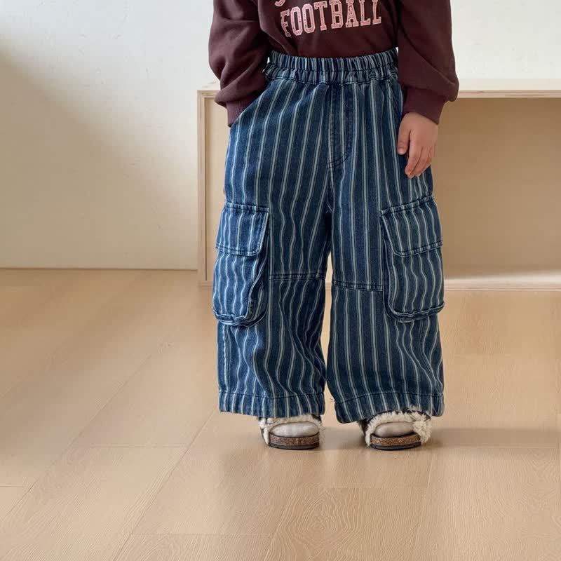 Toddler Boys Pinstripe Cargo Wide Leg Pants - Blue - 10-11T - image 3