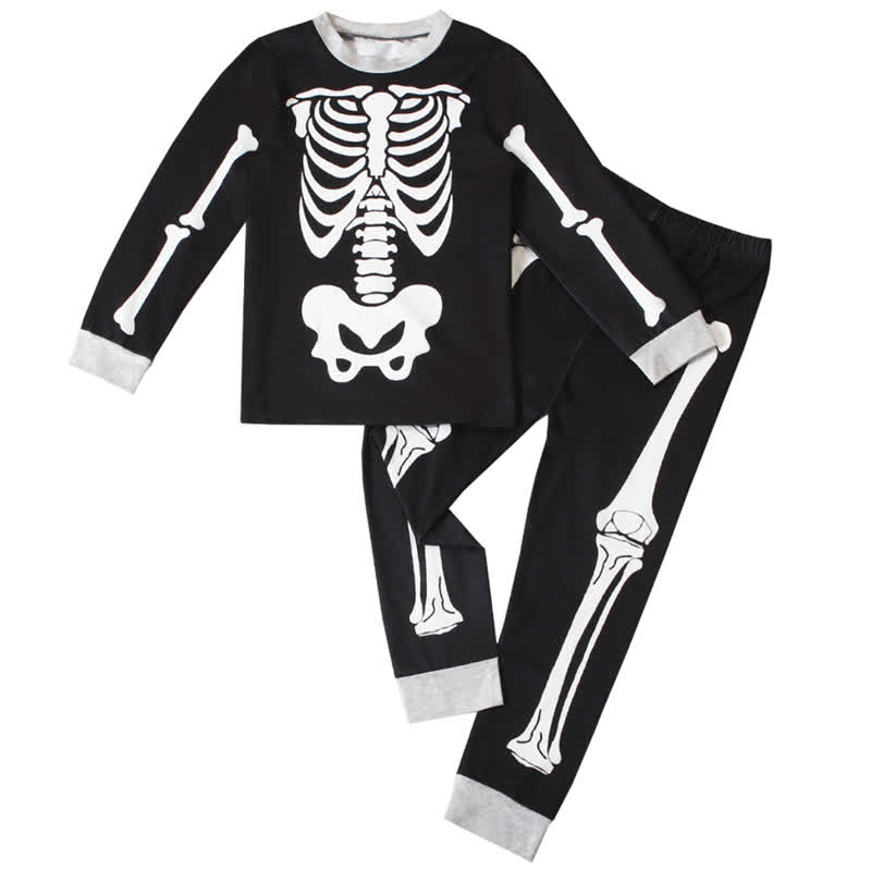 Toddler Skeleton Halloween Long Sleeve Pajama 2-piece Set - Gray - 8Y - image 2