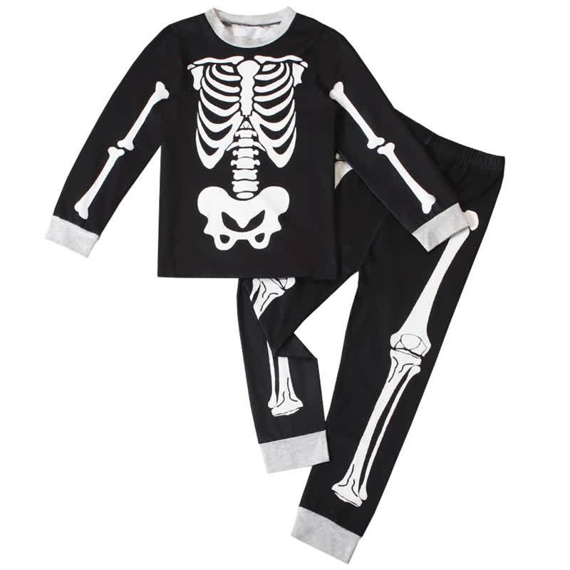 Toddler Skeleton Halloween Long Sleeve Pajama 2-piece Set - Gray - 8Y - image 2
