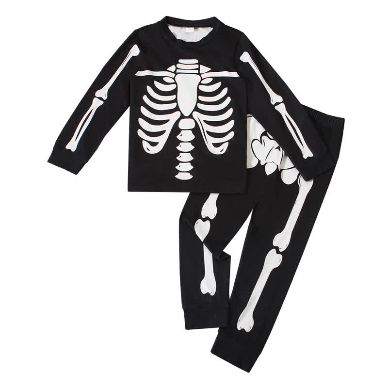 Toddler Skeleton Halloween Long Sleeve Pajama 2-piece Set - Black - 8Y - image 3
