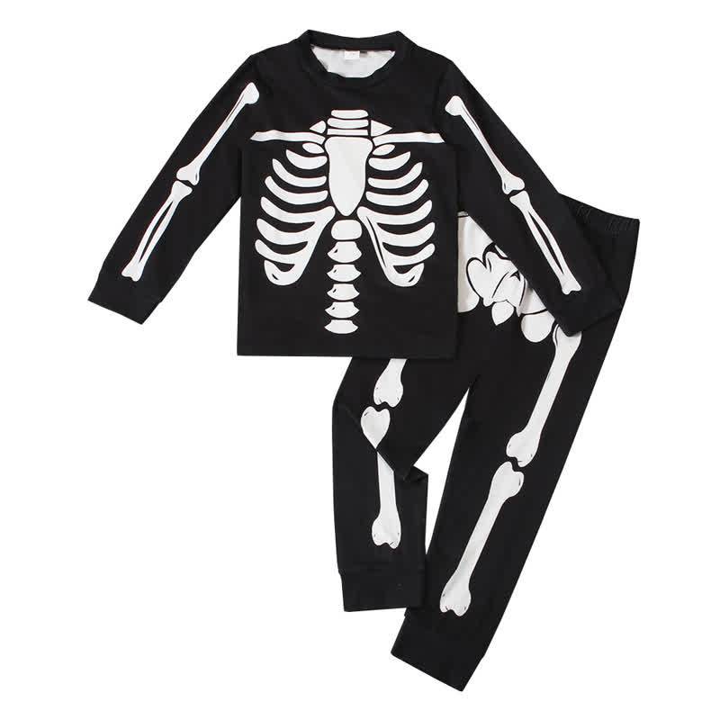 Toddler Skeleton Halloween Long Sleeve Pajama 2-piece Set - Black - 8Y - image 3
