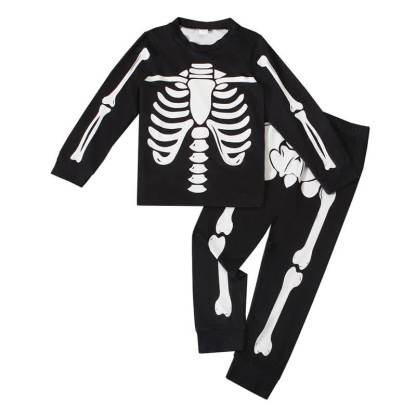 Toddler Skeleton Halloween Long Sleeve Pajama 2-piece Set - Black - 8Y - image 3
