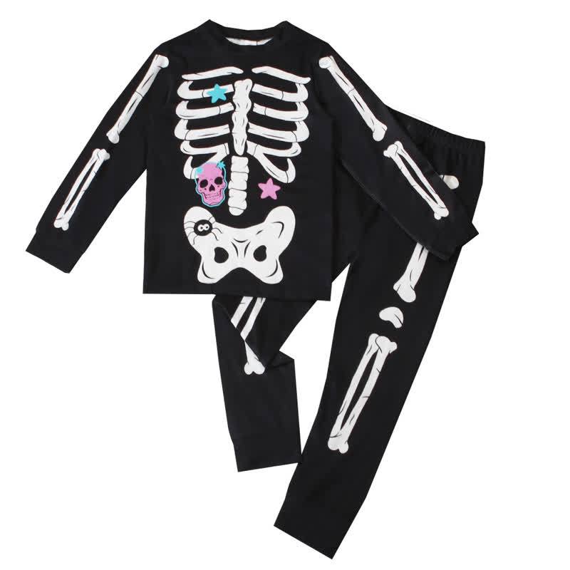Toddler Skeleton Halloween Long Sleeve Pajama 2-piece Set - Black Skull - 8Y - image 4