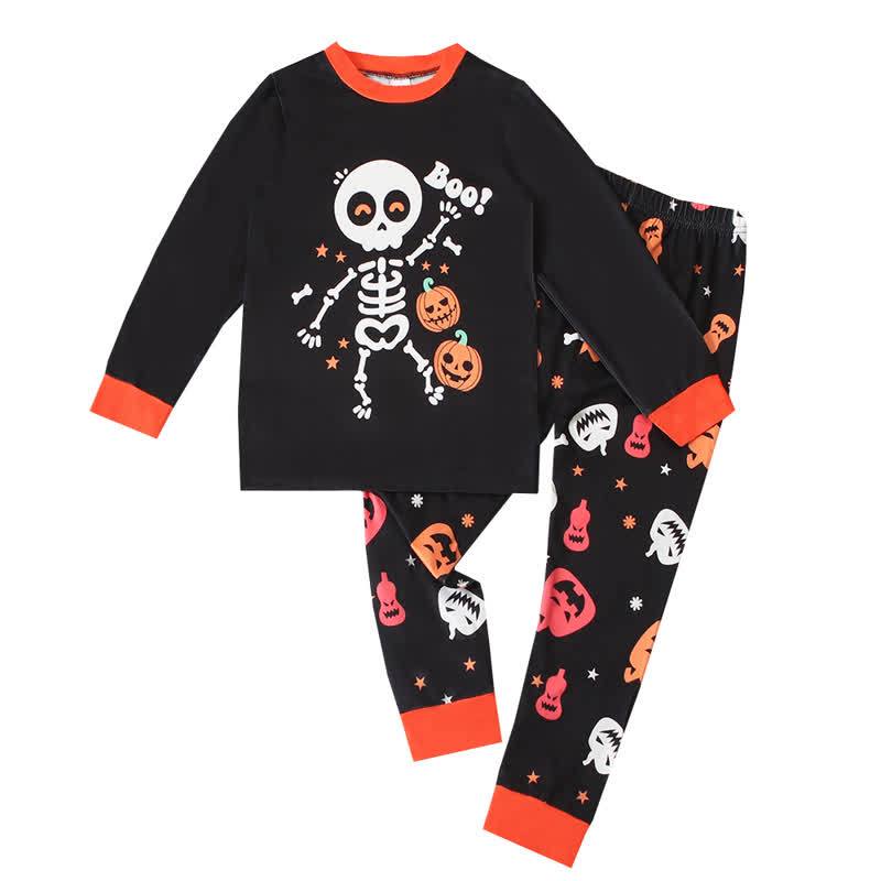 Toddler Skeleton Halloween Long Sleeve Pajama 2-piece Set - Orange Skull - 8Y - image 5