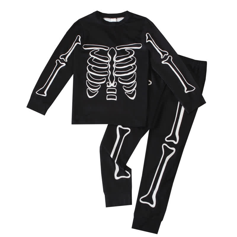Toddler Skeleton Halloween Long Sleeve Pajama 2-piece Set - Black Bones - 8Y - image 7