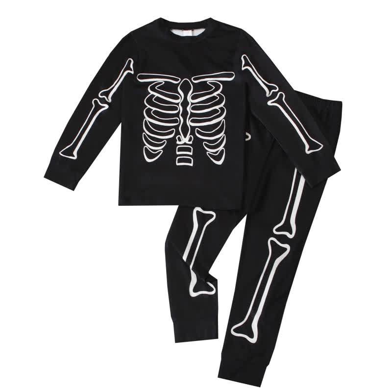 Toddler Skeleton Halloween Long Sleeve Pajama 2-piece Set - Black Bones - 8Y - image 7