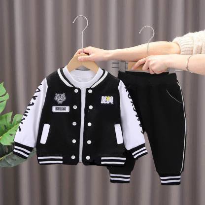 Toddler Contrast Sleeve Varsity Jacket and Jogger 2-piece Set - Black - 4-5T - image 1