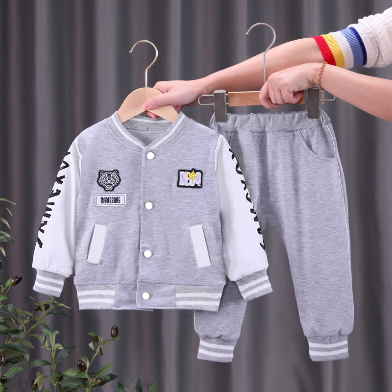 Toddler Contrast Sleeve Varsity Jacket and Jogger 2-piece Set - Gray - 4-5T - image 2