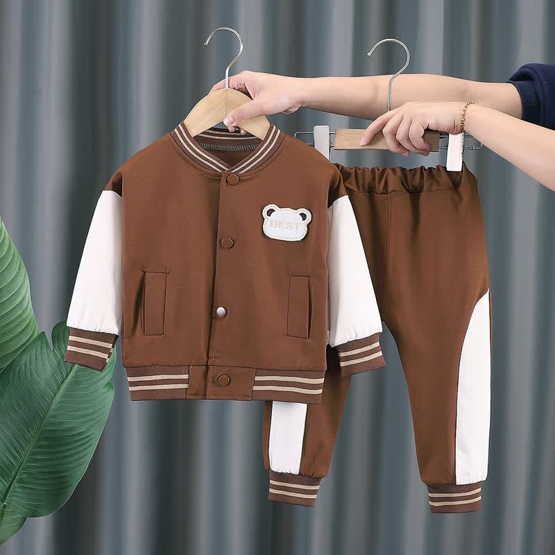 Toddler Contrast Sleeve Varsity Jacket and Jogger 2-piece Set - Brown - 4-5T - image 4