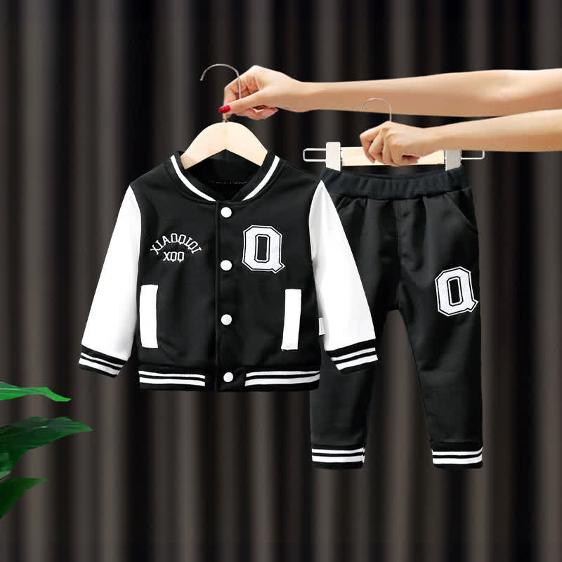 Toddler Contrast Sleeve Varsity Jacket and Jogger 2-piece Set - Black XQQ - 4-5T - image 8