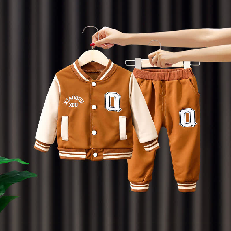 Toddler Contrast Sleeve Varsity Jacket and Jogger 2-piece Set - Brown XQQ - 4-5T - image 9