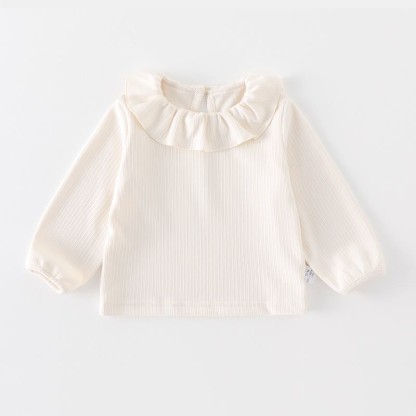 Baby White Ruffle Collar Top and Purple Bunny Overalls 2-piece Set - image 2