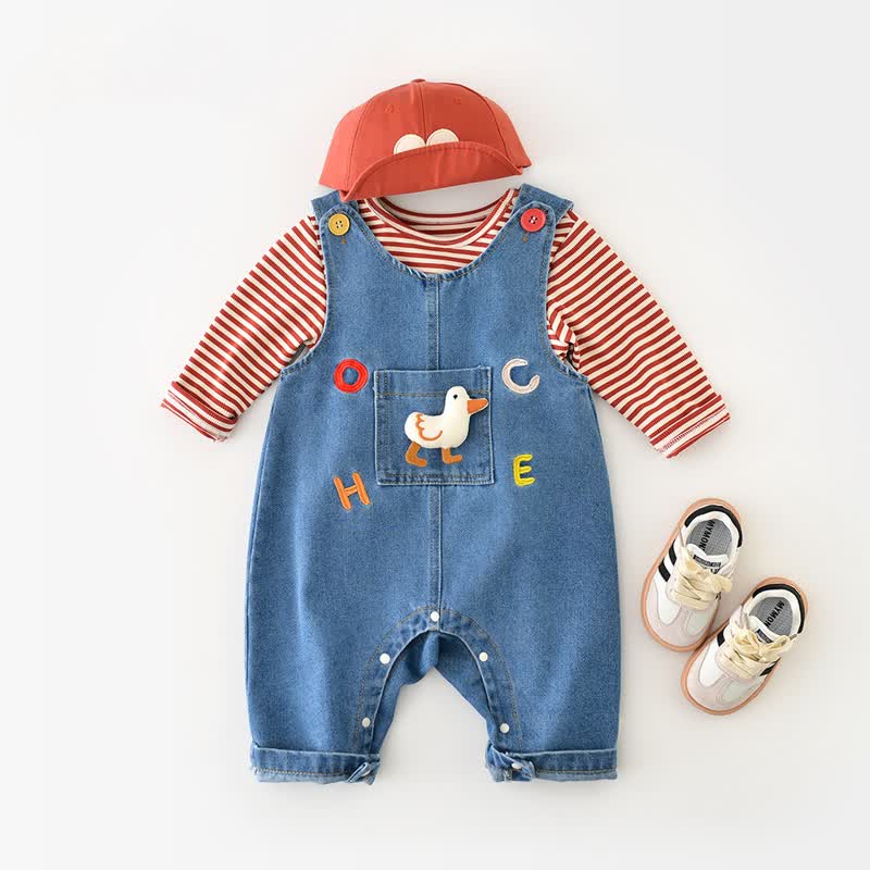 Baby Toddler Blue Duck Patch Denim Overalls - image 2