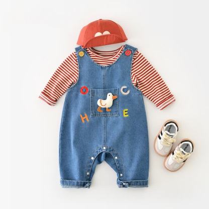 Baby Toddler Blue Duck Patch Denim Overalls - image 2