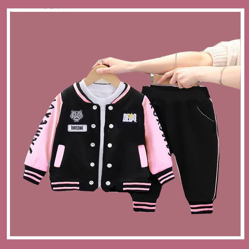 Toddler Contrast Sleeve Varsity Jacket and Jogger 2-piece Set - Pink - 4-5T - image 3
