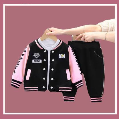 Toddler Contrast Sleeve Varsity Jacket and Jogger 2-piece Set - Pink - 4-5T - image 3