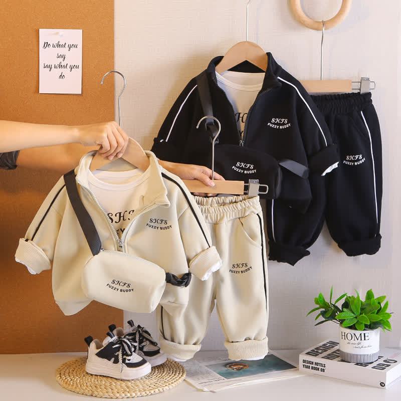 SHFS FUZZY BUDDY Toddler Boy Zip Jacket and Jogger with Bag 3-piece Set - image 1
