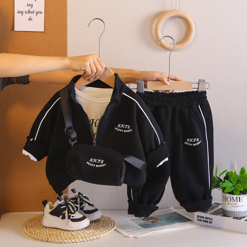 SHFS FUZZY BUDDY Toddler Boy Zip Jacket and Jogger with Bag 3-piece Set - Black - 4-5T - image 3