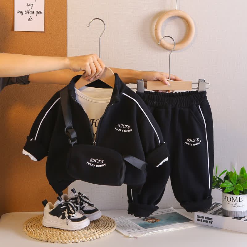 SHFS FUZZY BUDDY Toddler Boy Zip Jacket and Jogger with Bag 3-piece Set - Black - 4-5T - image 3