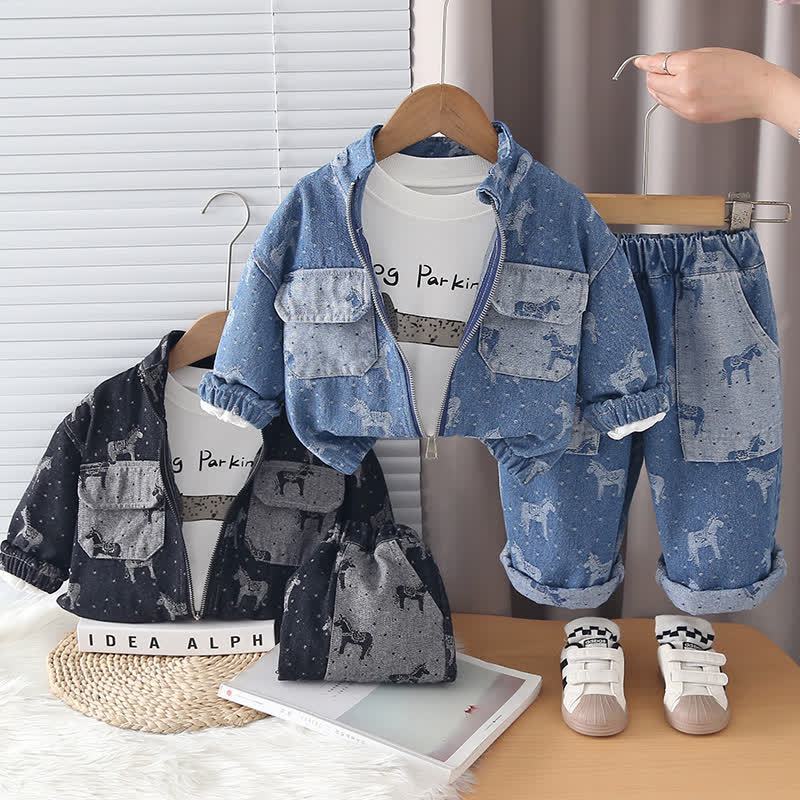 Toddler Baby Horse Denim Jacket and Pants 3-piece Set - image 1