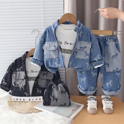 Toddler Baby Horse Denim Jacket and Pants 3-piece Set - image 1