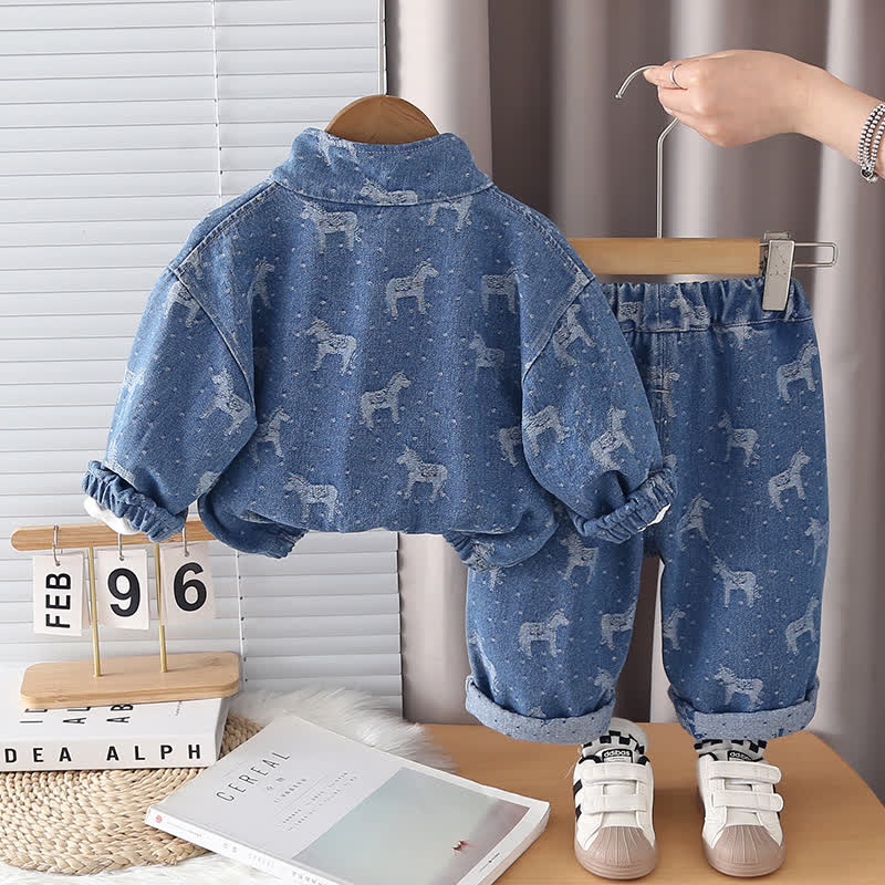 Toddler Baby Horse Denim Jacket and Pants 3-piece Set - image 4