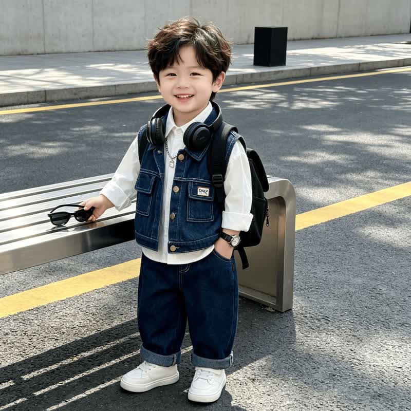 Baby Toddler Casual Denim Vest and Pants 3-piece Set - Blue - 4-5T - image 3