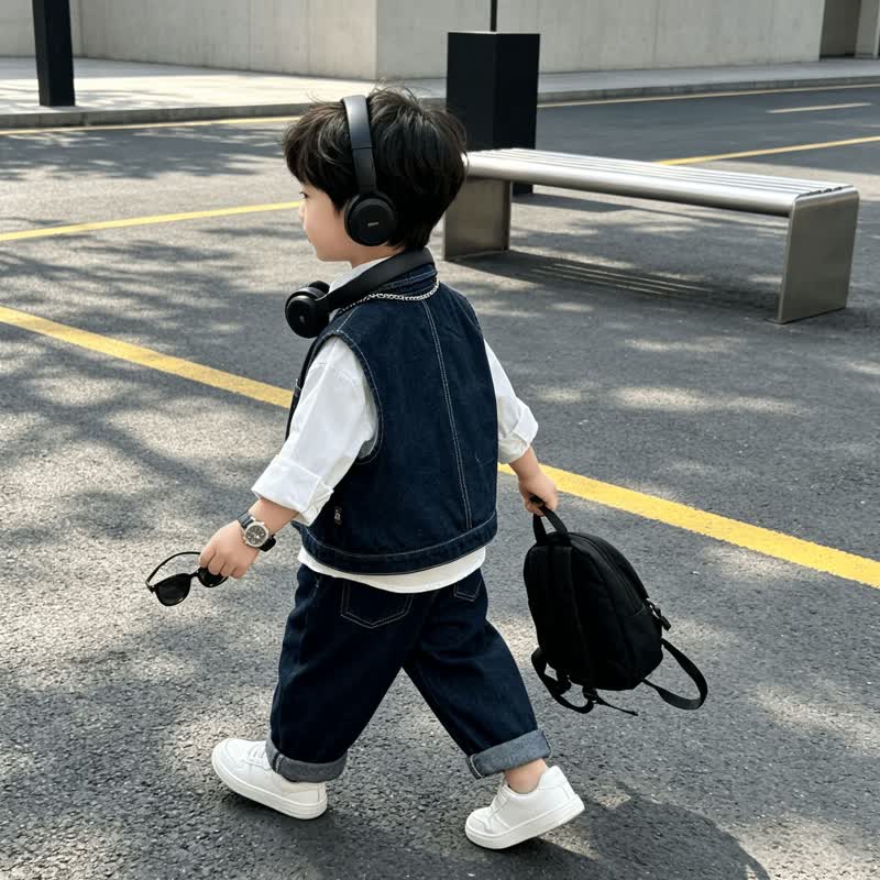 Baby Toddler Casual Denim Vest and Pants 3-piece Set - image 4