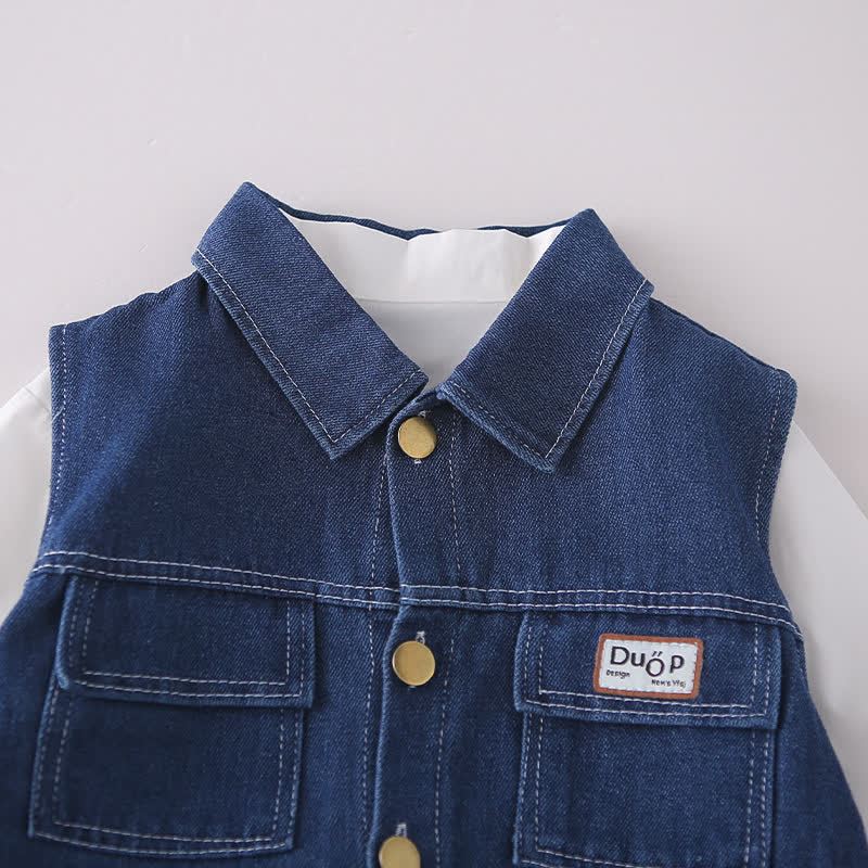 Baby Toddler Casual Denim Vest and Pants 3-piece Set - image 7