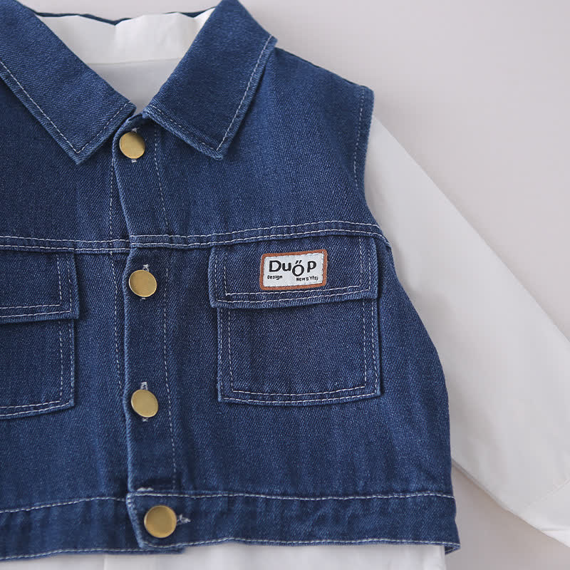 Baby Toddler Casual Denim Vest and Pants 3-piece Set - image 8