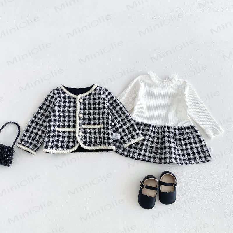 Baby Girl Houndstooth Outerwear and Ribbed Dress Set - Black&White - 2-3T - image 1