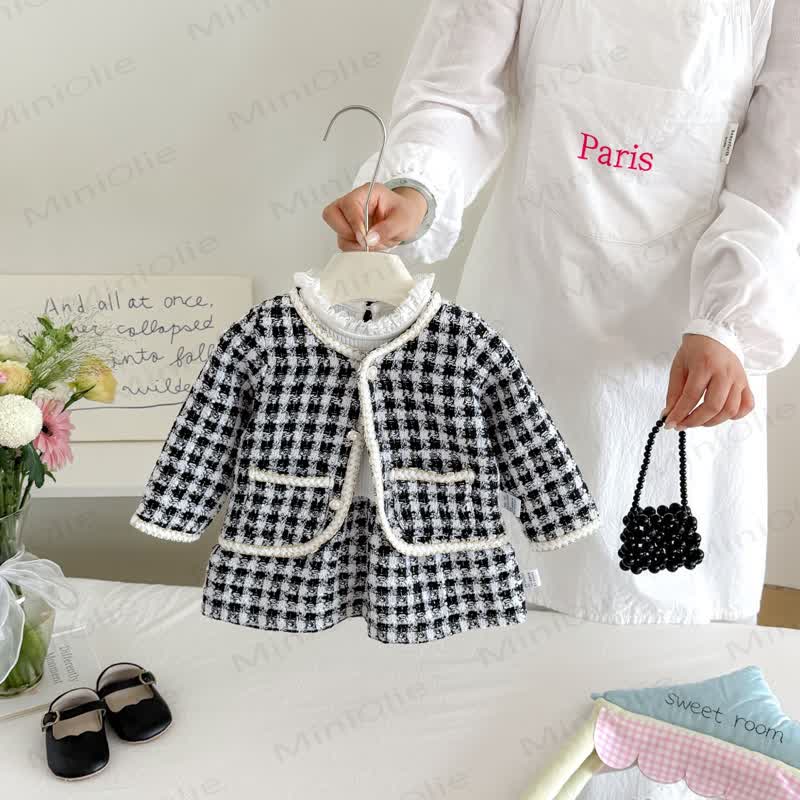 Baby Girl Houndstooth Outerwear and Ribbed Dress Set - image 2