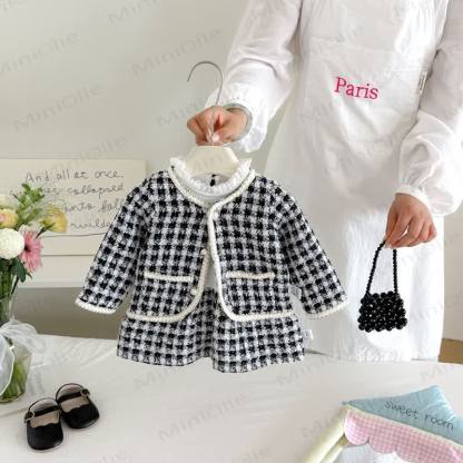 Baby Girl Houndstooth Outerwear and Ribbed Dress Set - image 2