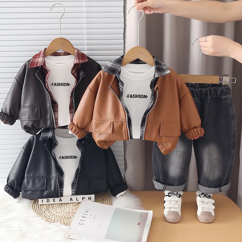 FASHION Toddler Baby Boy Jacket and Denim Pants 3-piece Set - image 1