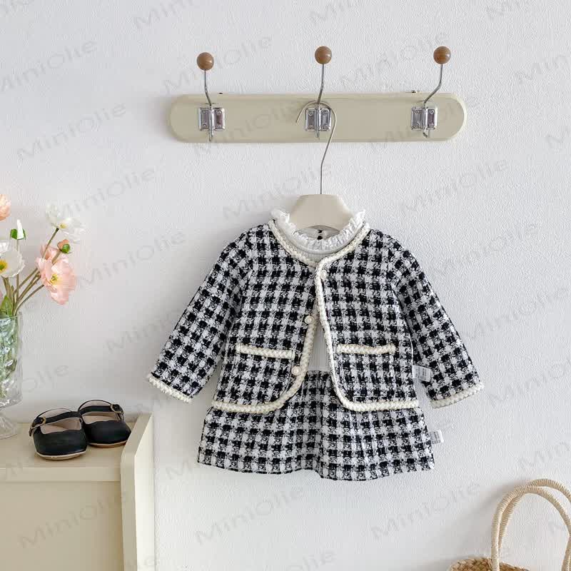 Baby Girl Houndstooth Outerwear and Ribbed Dress Set - image 3