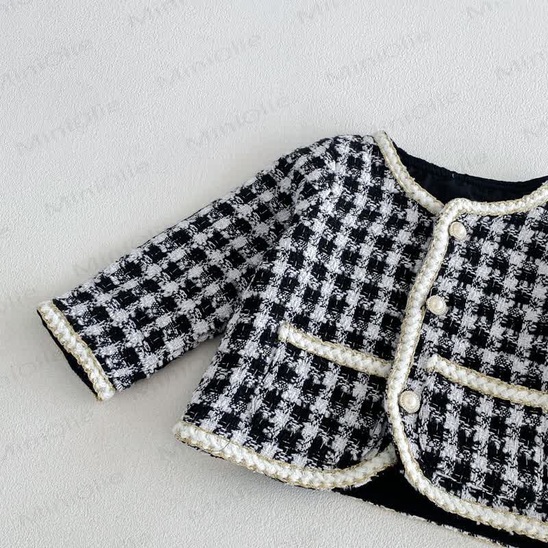 Baby Girl Houndstooth Outerwear and Ribbed Dress Set - image 9