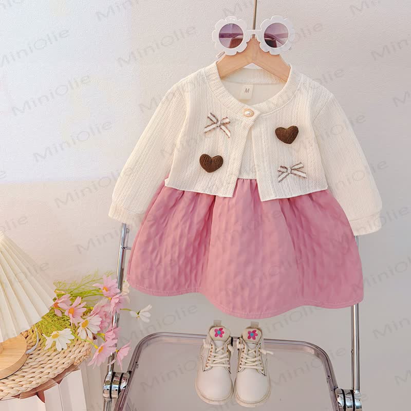 Baby Toddler Girl Heart Bow Cardigan Dress - Pink - 3-4T - image 1