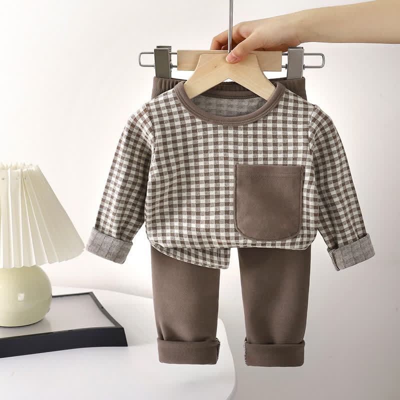 Toddler Gingham Top and Pants Pyjama 2-piece Set - Brown - 10-11T - image 4
