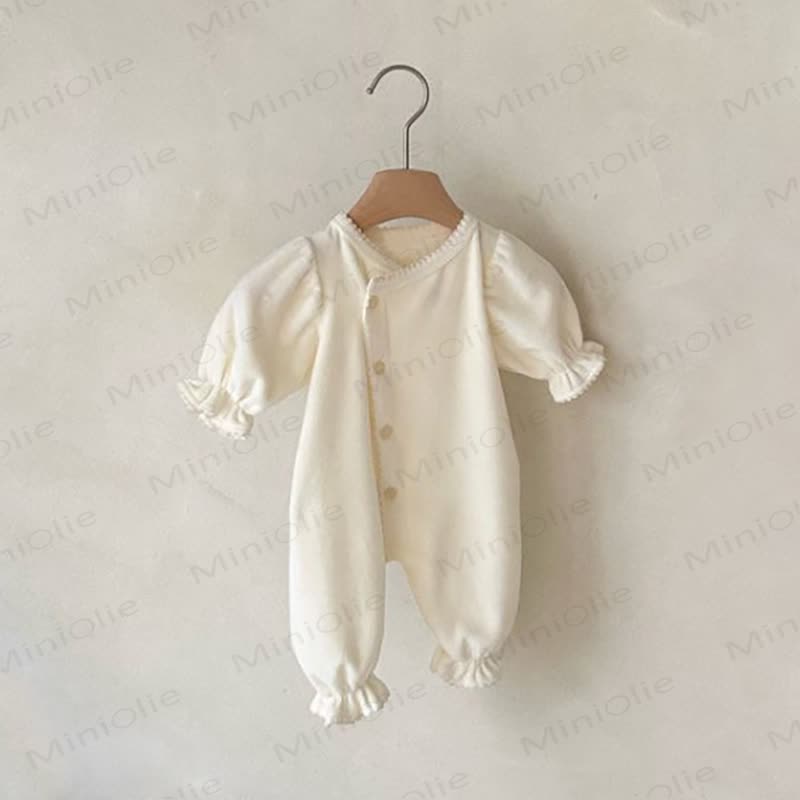 Baby Ruffle Trim Long Sleeve Romper - Beige - 18-24M - image 2