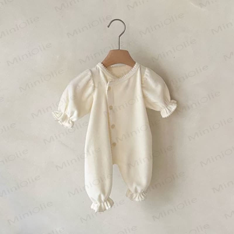 Baby Ruffle Trim Long Sleeve Romper - Beige - 18-24M - image 2