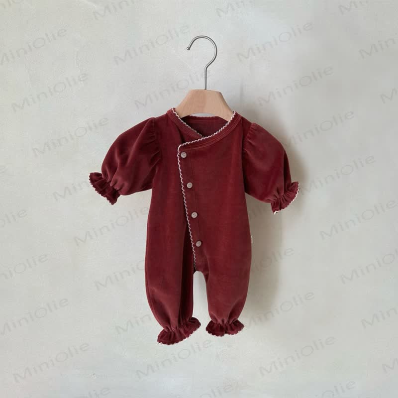 Baby Ruffle Trim Long Sleeve Romper - Red - 18-24M - image 5