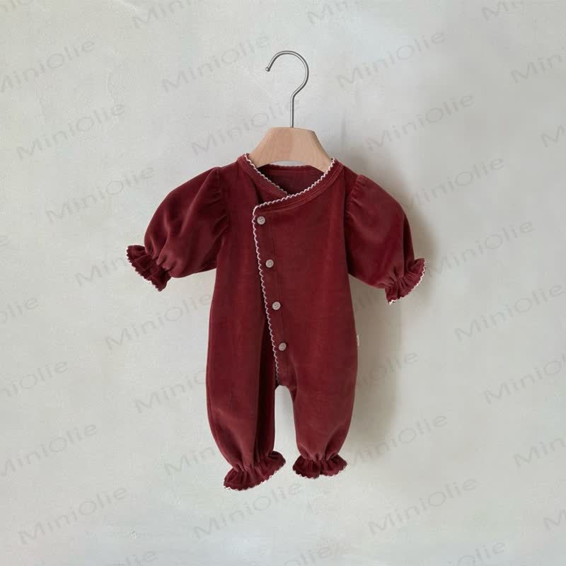 Baby Ruffle Trim Long Sleeve Romper - Red - 18-24M - image 5